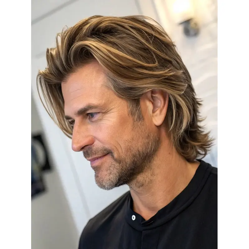 Men Lace Front Wigs Synthetic Wavy Ombre Tone Shoulder Length Wigs