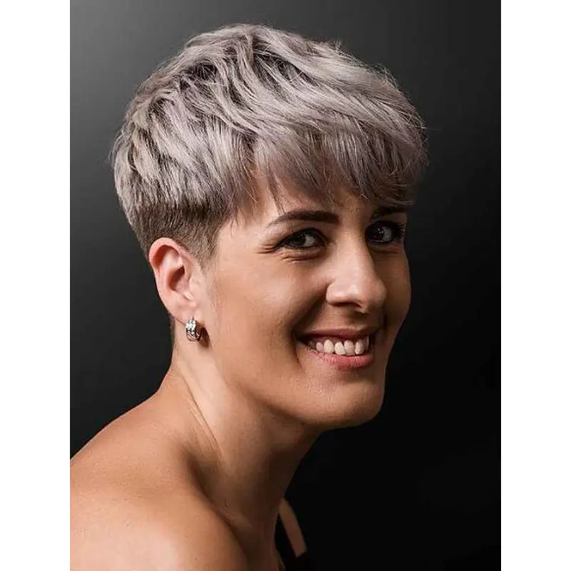 Silver Grey Wigs Wavy Synthetic Lace Front Cropped Boycuts Pixie Wigs