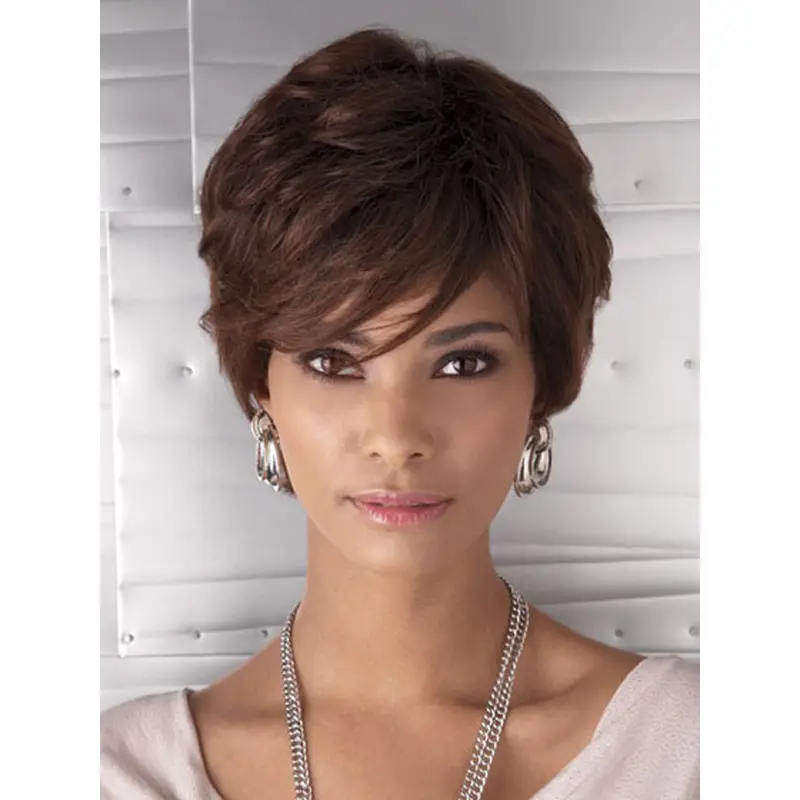 Unique Auburn Wavy Cropped African American Wigs