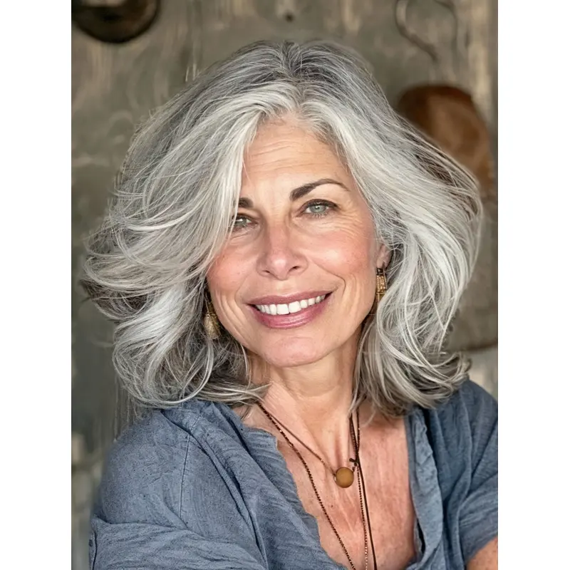 Womens Grey Hair Wigs Wavy 14" Synthetic Lace Front Wigs