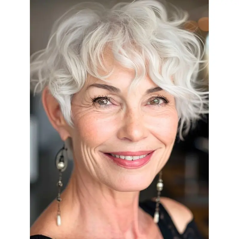 Grey Hair Wigs Short 6" Monofilament Synthetic Wigs