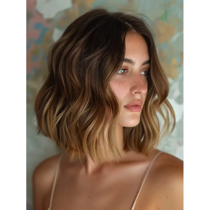 Medium Length Bob Wigs Remy Human Hair Lace Front 12" Wavy Wigs