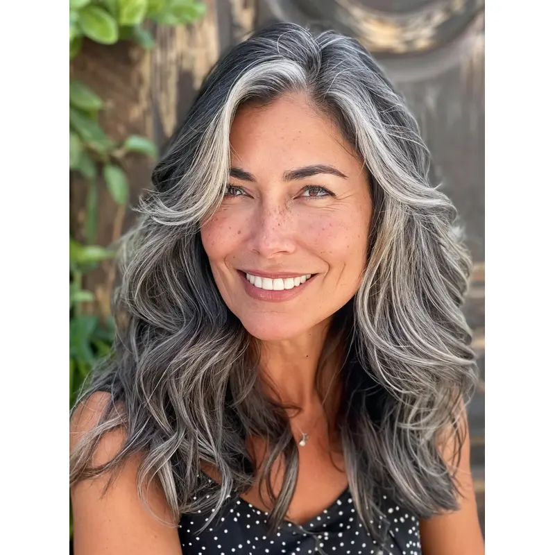 Ombre Grey Hair Wig 16" Layered Wavy Synthetic Wigs