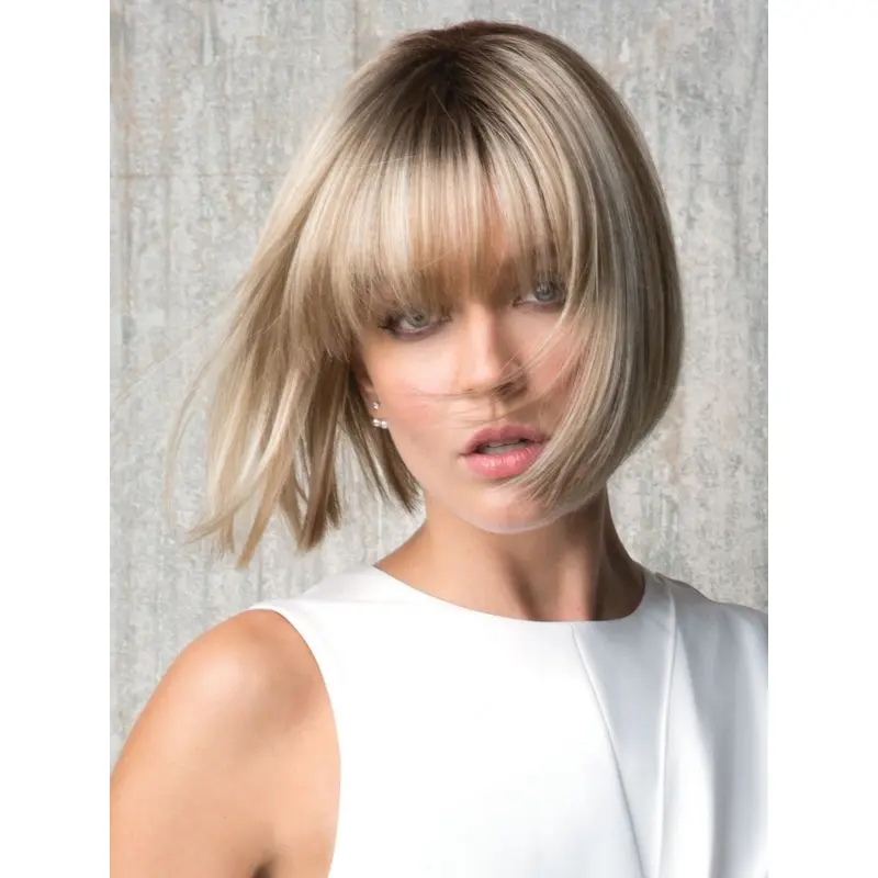 8" Chin Length Straight Blonde Synthetic Wigs With Bangs