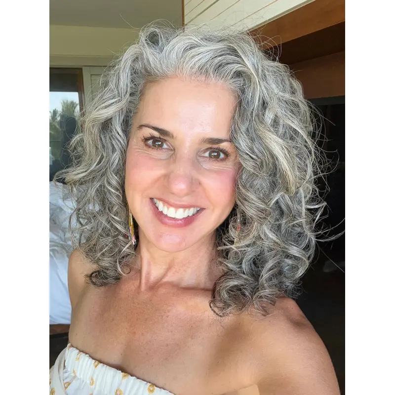 Grey Synthetic Wig Curly 14" Monofilament Shoulder Length Wigs