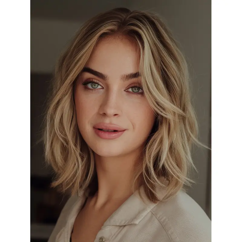 Real Hair Wigs Medium Length Monofilament 12" Wavy Bobs Wigs