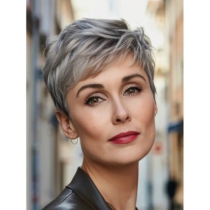 Short Grey Wigs Straight Boycuts Remy Human Hair Lace Front 4" Wigs