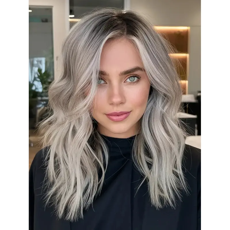 Trendy Grey Wigs 16" Wavy Layered Lace Front Wigs