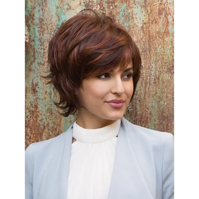 With Bangs Auburn Monofilament 7" Medium Length Synthetic Wigs