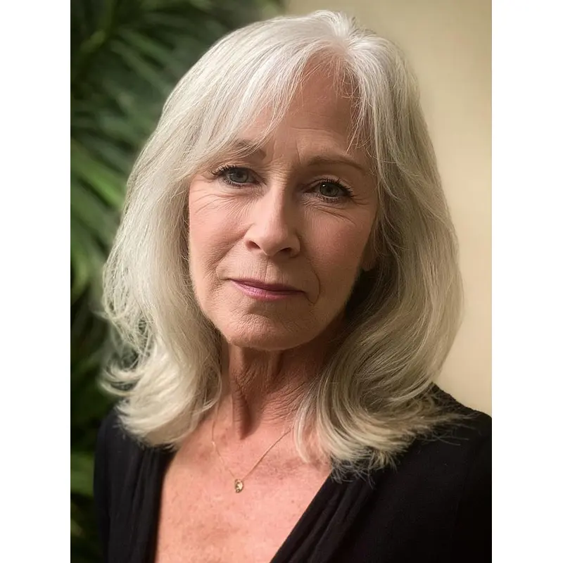 Dark Grey Wigs Human Hair 14" Shoulder Length Wavy Monofilament Wigs