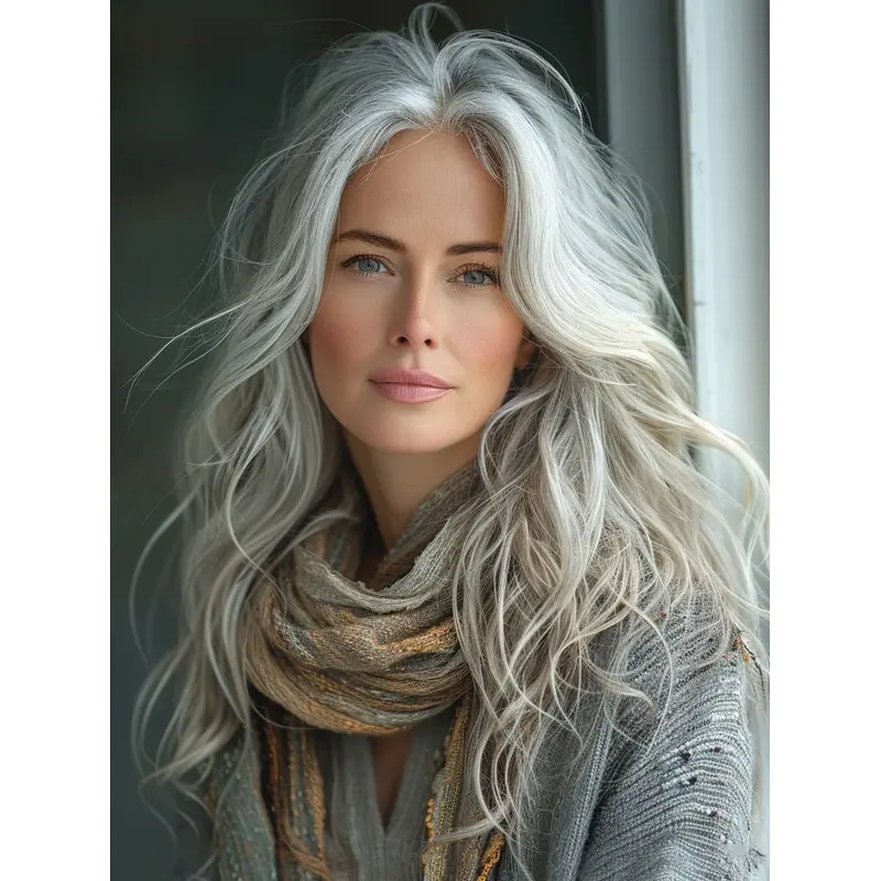 Grey Wig Long Hair 18" Layered Wavy Synthetic Wigs