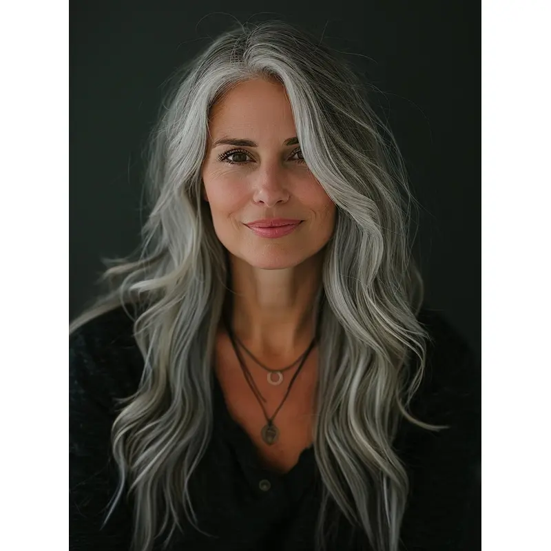 Long Grey Hair Wigs 20" Layered Wavy Synthetic Wigs