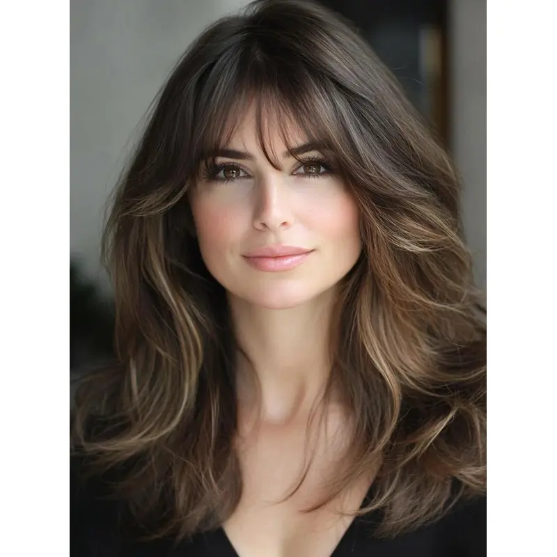Long Wigs For Women Synthetic With Bangs Wavy Monofilament Wigs