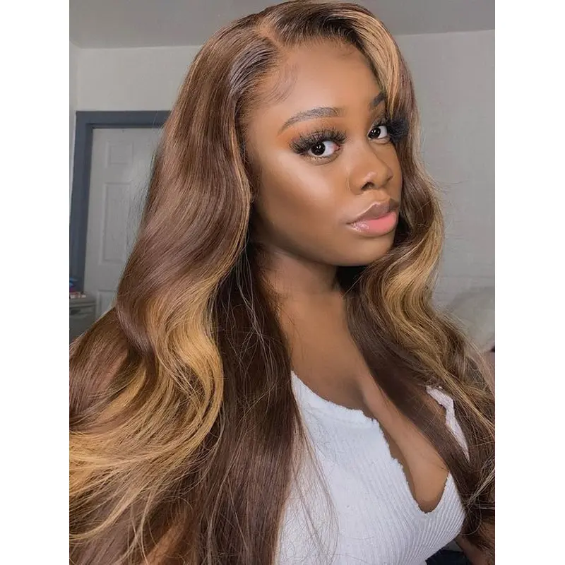 Ombre Color Human Hair Loose Wave  With Highlights Lace Front Wigs