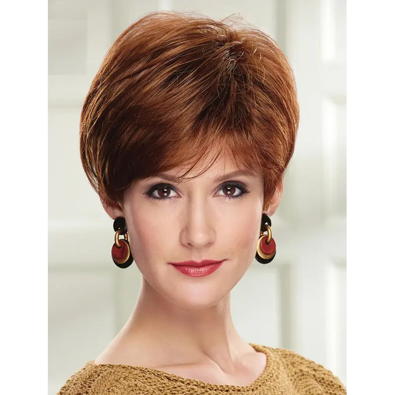 Perfect Short Wavy Auburn With Bangs High Quality Wigs