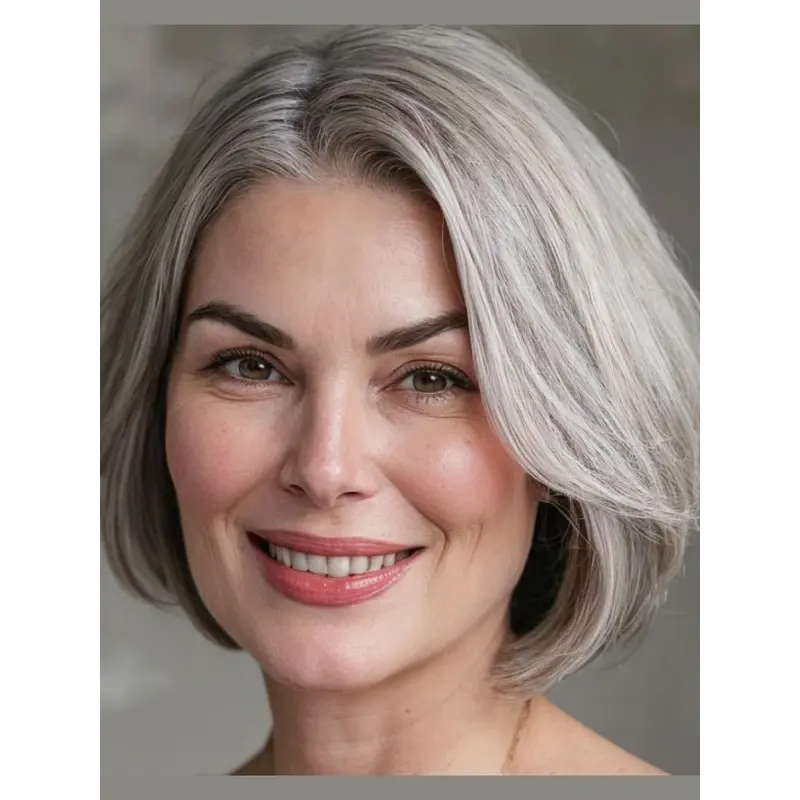 Short Grey Wigs For Older Ladies Synthetic 8" Monofilament Wigs