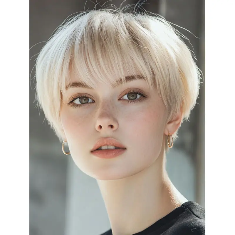 Short White Wig 6" Boycuts Remy Human Hair Lace Front Straight Wigs