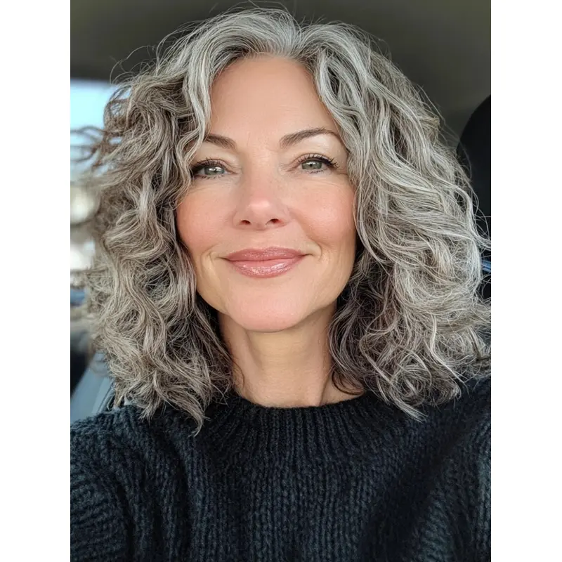 Ash Grey Wig Monofilament Curly Synthetic Layered Wigs