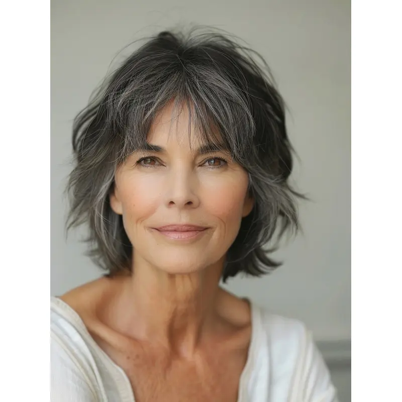 Grey Hair Wig Bobs Shoulder Length Wavy 12" Lace Front Synthetic Wigs