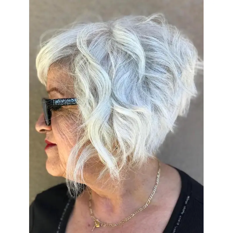 Grey Wigs Short Lace Front Wavy Without Bangs 8" Wigs