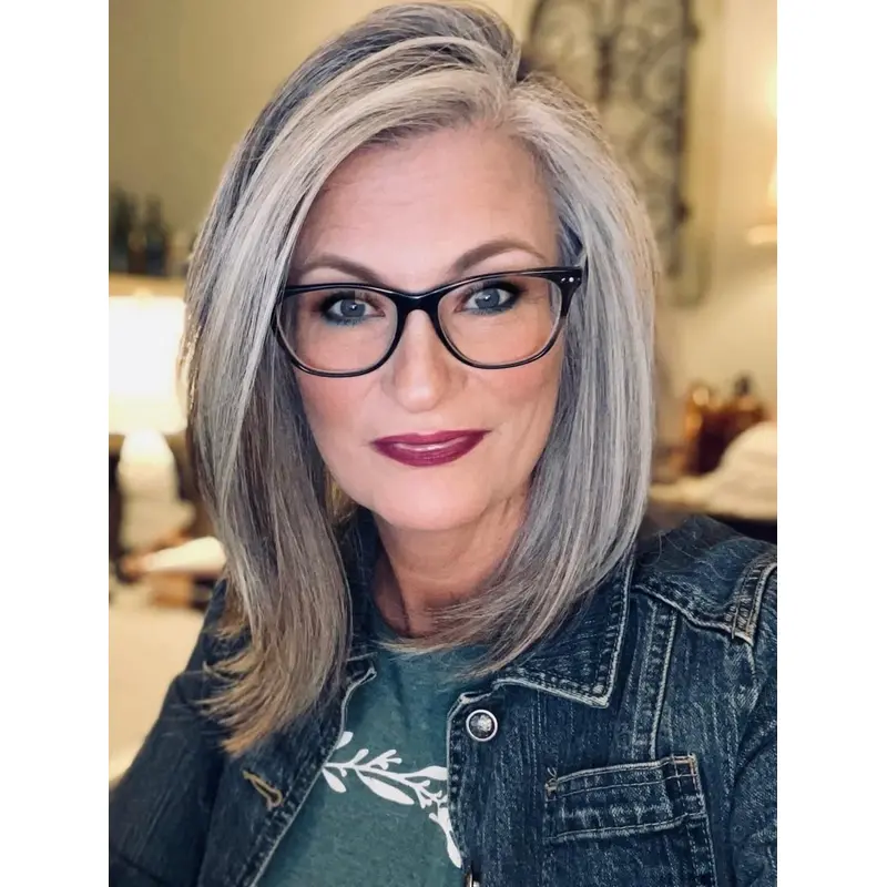 Medium Length Gray Wigs Synthetic Wigs Straight Lace Front Wigs