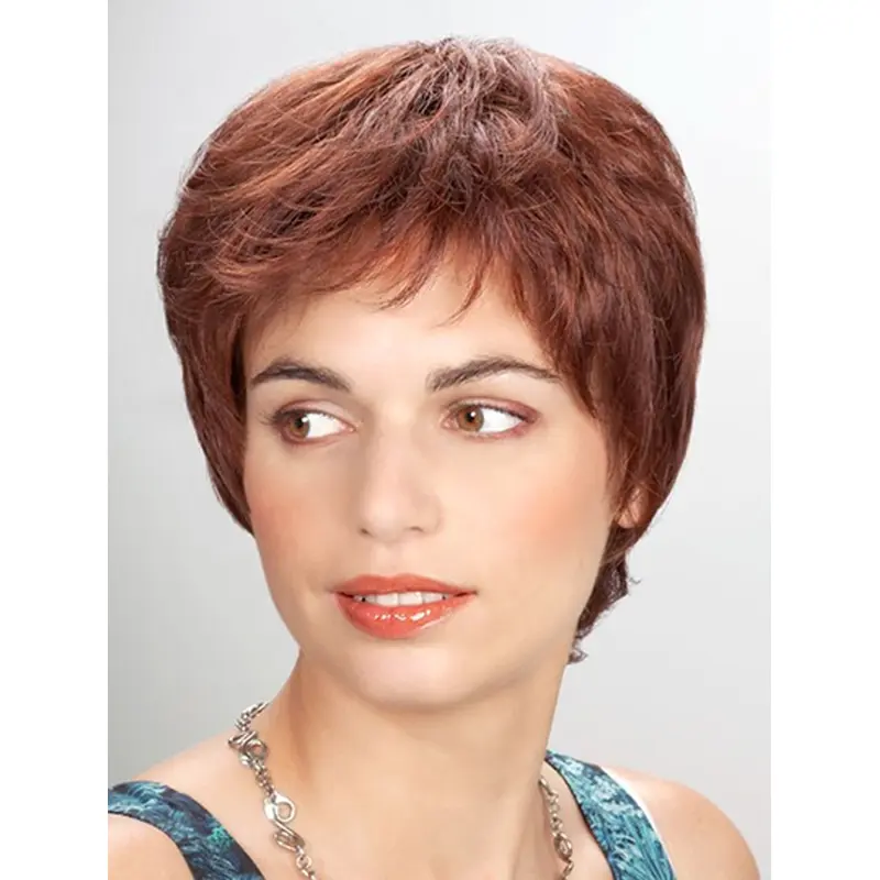 Short Auburn 8" Straight Synthetic Mono Wigs