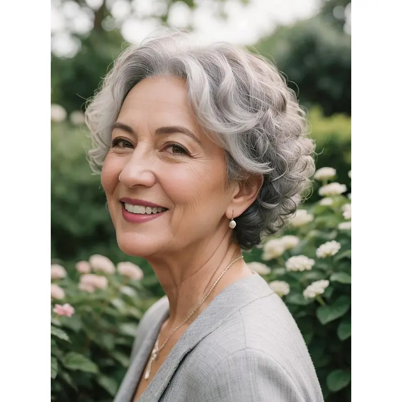 Short Grey Wigs For Ladies Lace Front Wavy Without Bangs 8" Wigs