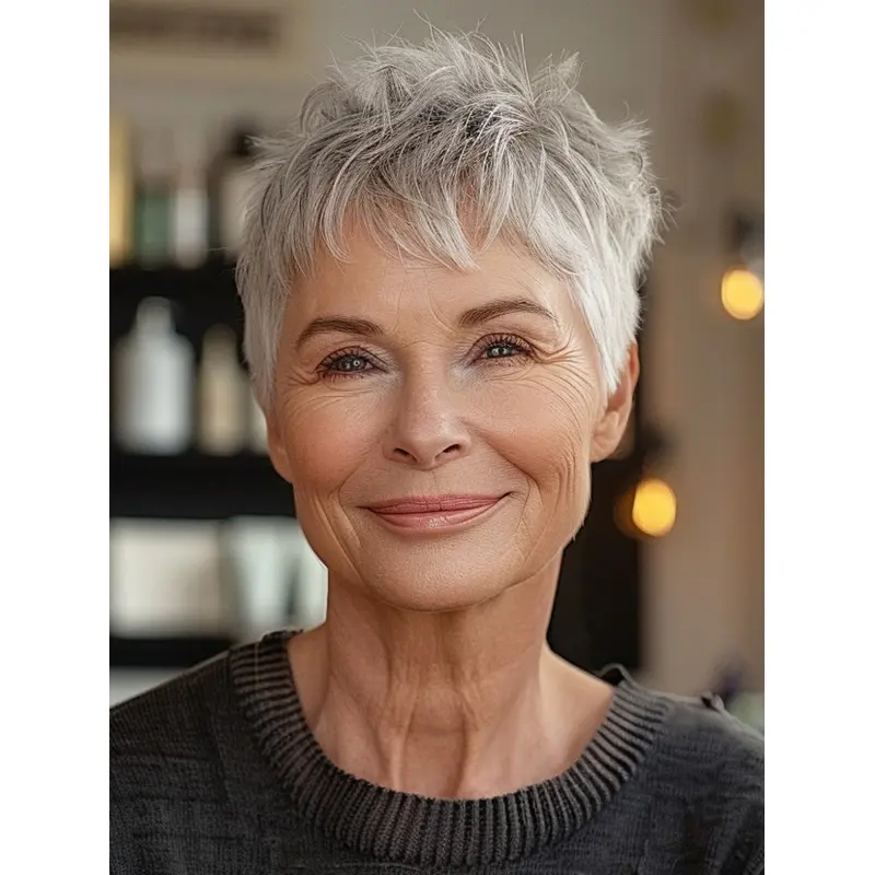 White Grey Wig Remy Human Hair Boycuts 4" Cropped Wigs