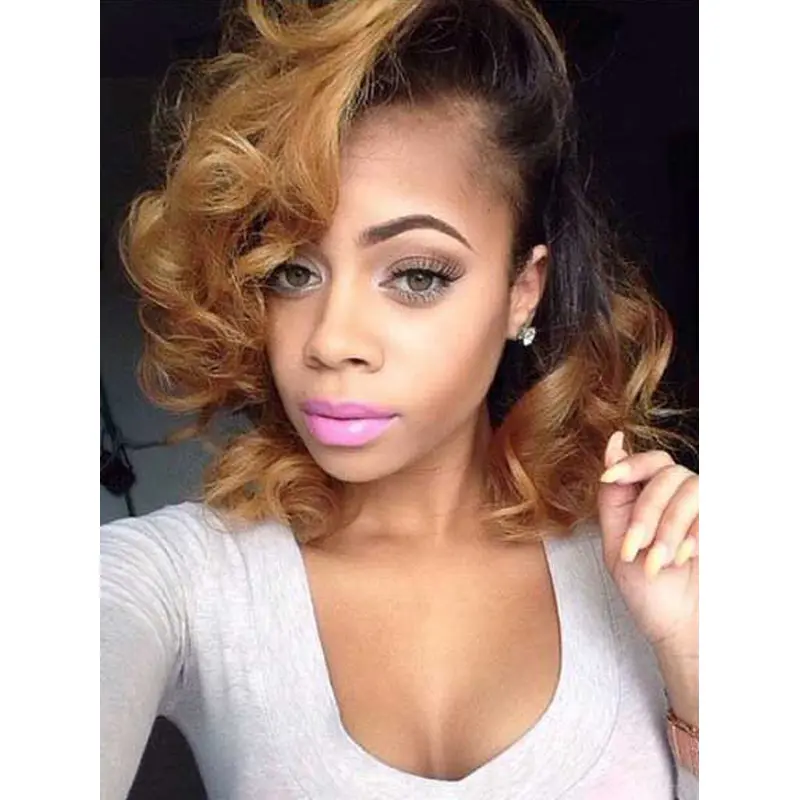 Wigs For African Americans 12" Monofilament Synthetic With Bangs Wigs