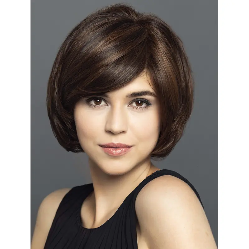 10" Straight Black With Highlights Bobs Hand Knotted Wigs