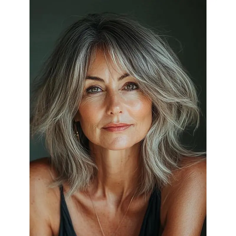 Grey Wig Human Hair 12" Bobs Lace Front Straight Shoulder Length Wigs