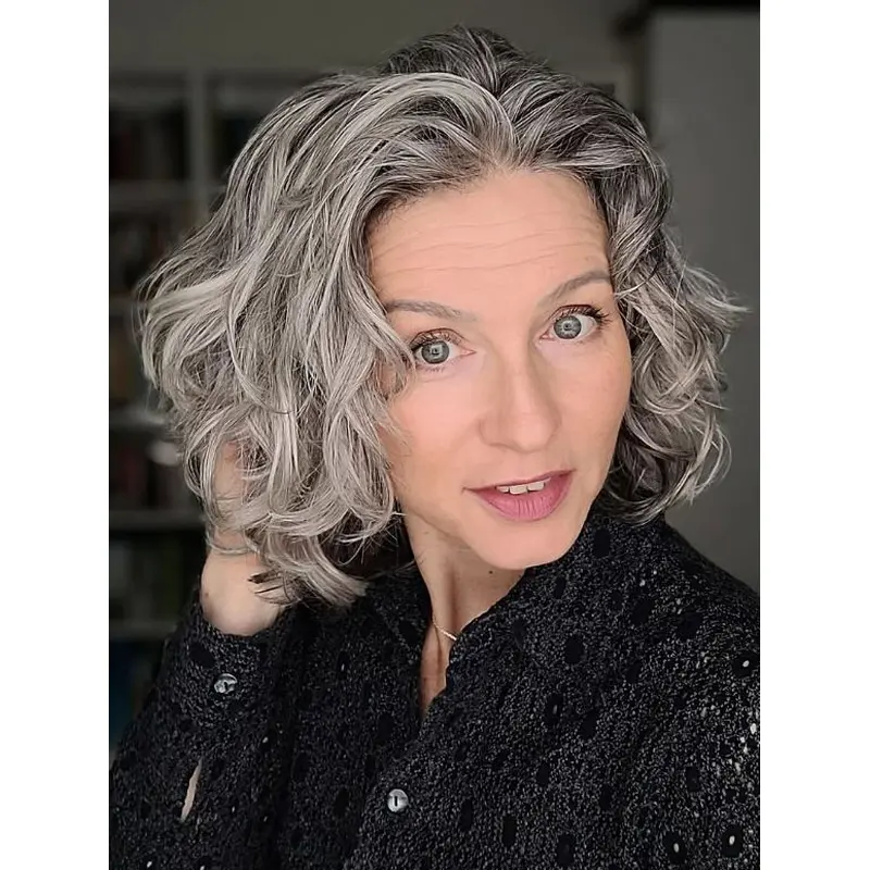 Grey Wig Medium 10" Curly Bobs Synthetic Wigs