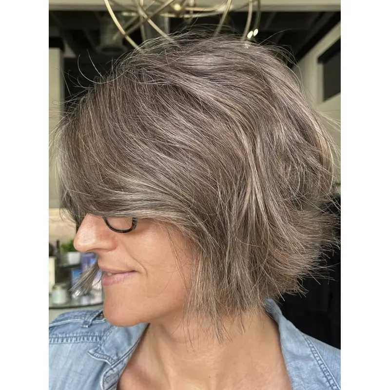 Lace Front Grey Wig 10" Wavy Chin Length Synthetic Wigs