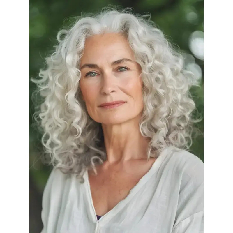White Grey Human Hair Wigs Lace Front 14" Shoulder Length Layered Wigs