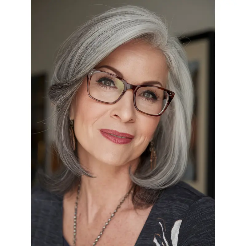 Ash Grey Wig Straight Synthetic Lace Front 12" Bobs Shoulder Length Wigs
