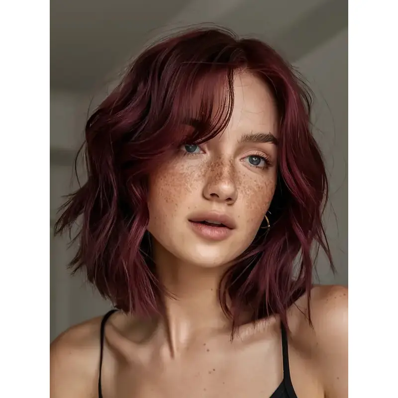 Medium Human Hair Wigs Bobs Ombre/2 Tone Shoulder Length Lace Front Wavy 12" Wigs