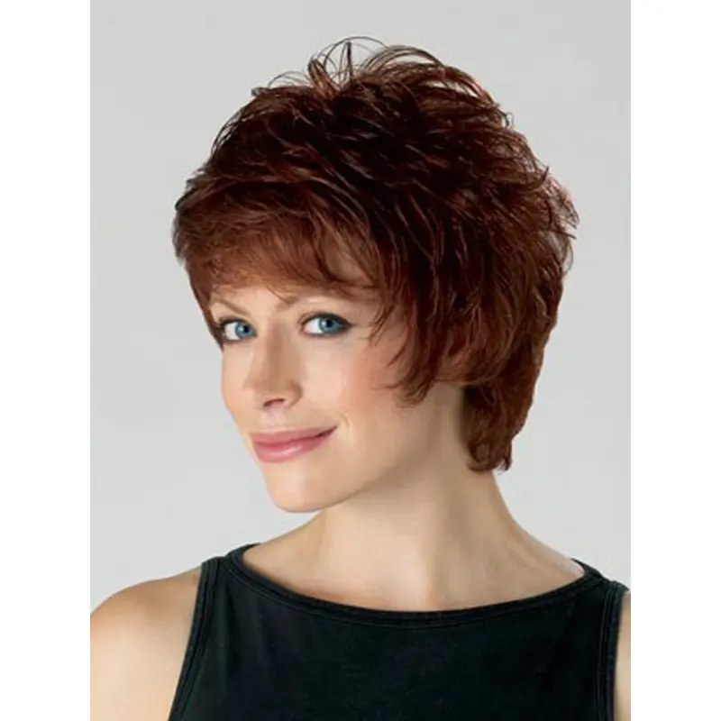 Natural Auburn Layered Wavy Short Wigs