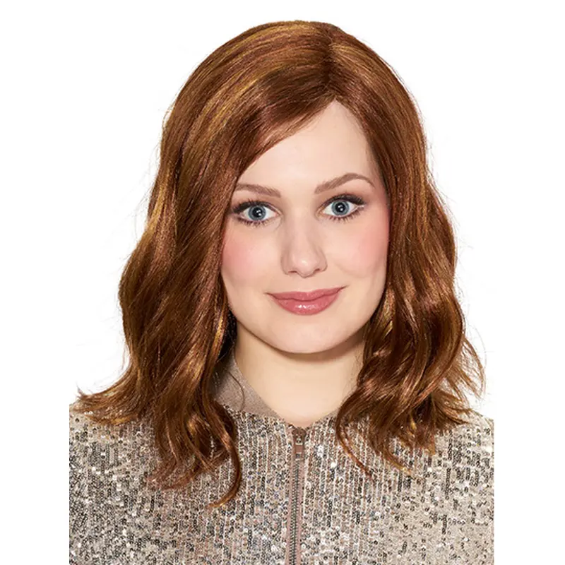 Shoulder Length Capless Brown Wavy 14" Synthetic Medium Wigs