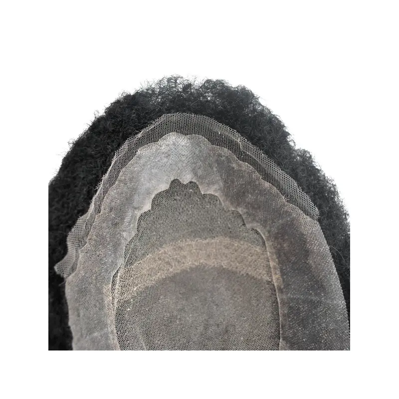 100% Human Hair African Curly PU Around Man Wigs
