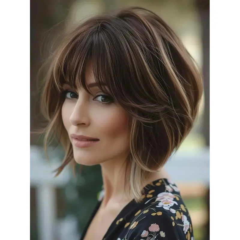 Bob Style Lace Wigs Synthetic 10" Straight With Bangs Wigs