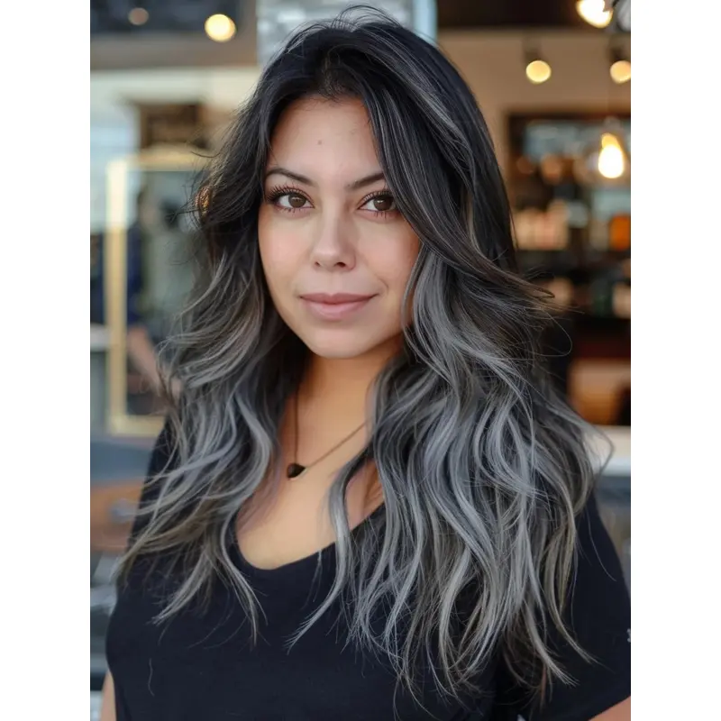Long Grey Hair Wigs Wavy Without Bangs 20" Lace Front Wigs