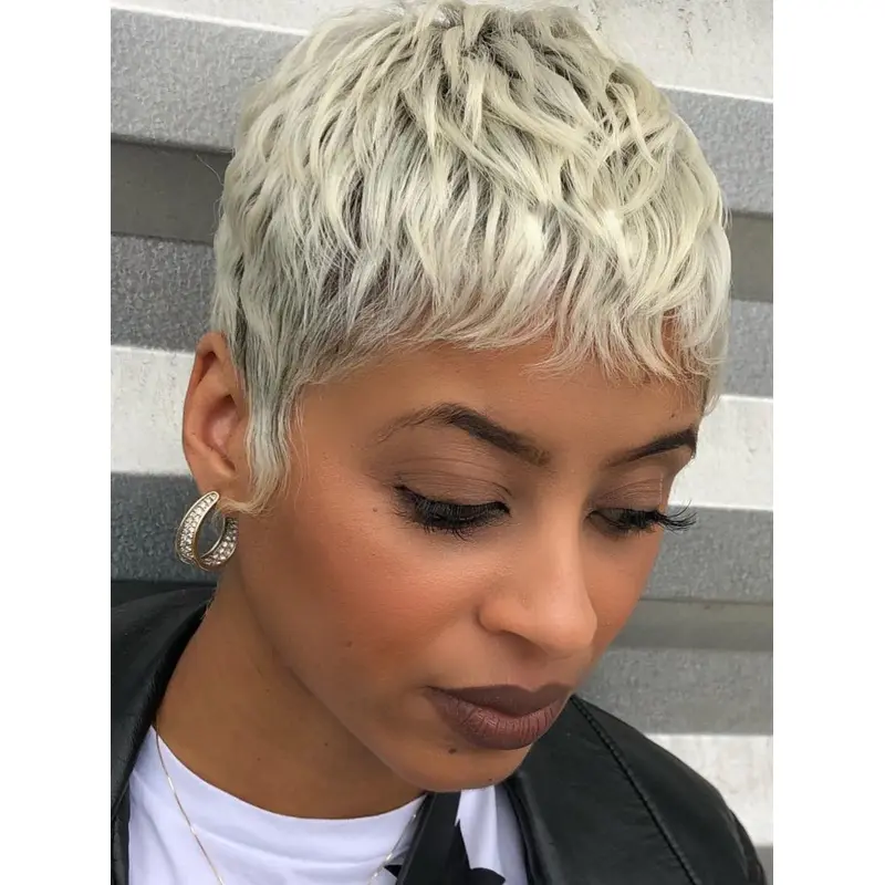 Remy Hair Wigs For African American 4" Boycuts Wavy Wigs