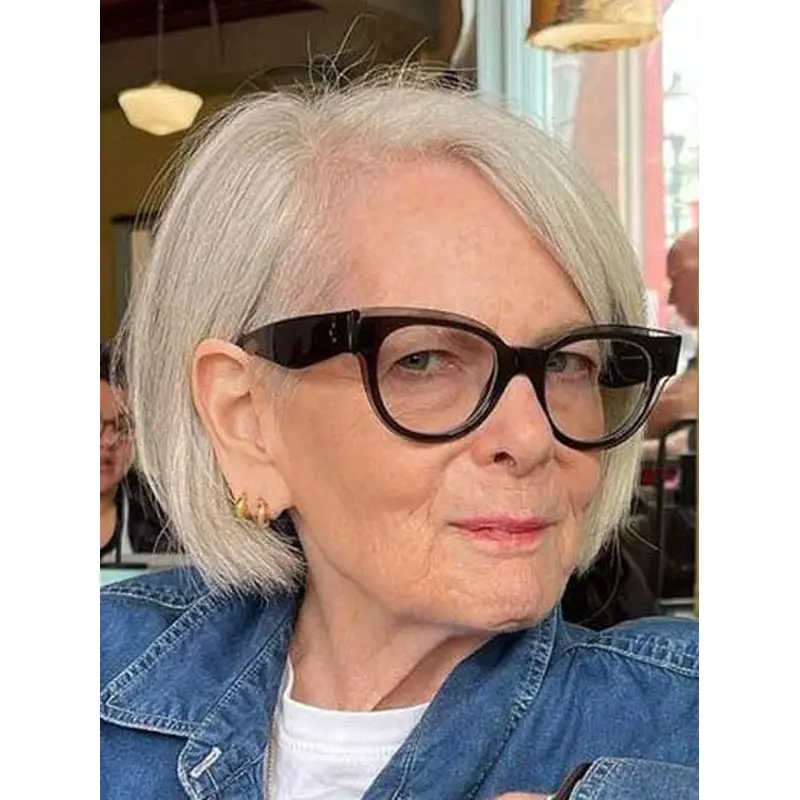 Short Grey Pixie Wigs Straight Without Bangs 8" Synthetic Wigs