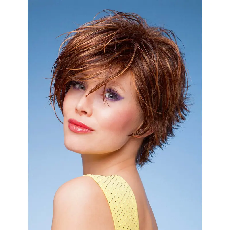 Soft Auburn Layered Wavy Short Wigs