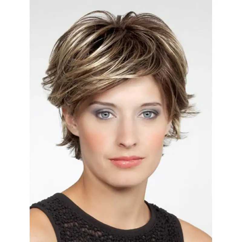 10" Brown Chin Length Layered Wavy Very Synthetic Wigs