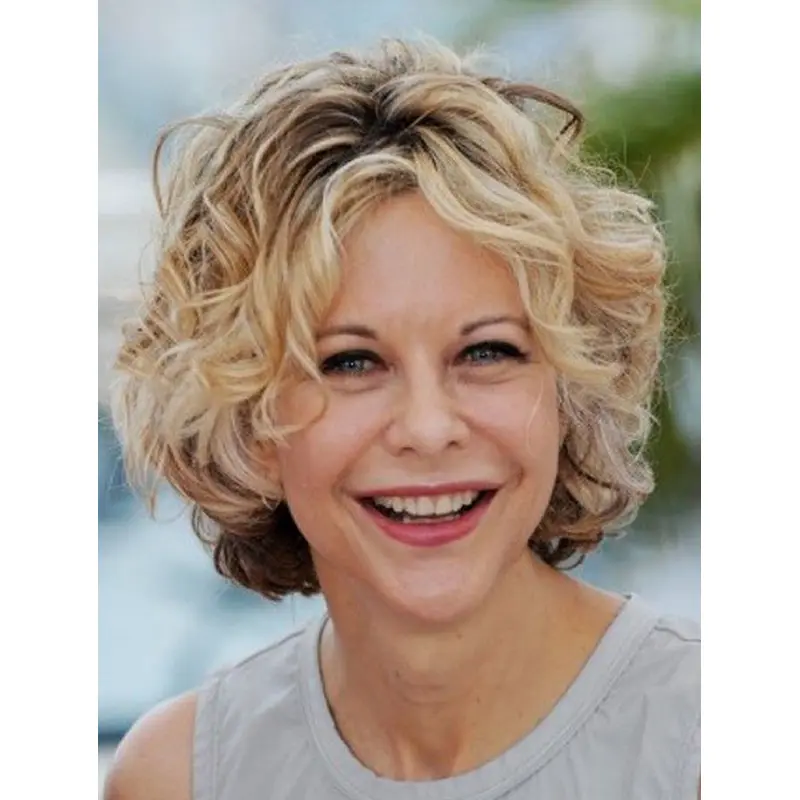 Curly Chin Length Blonde Synthetic Meg Ryan Wigs