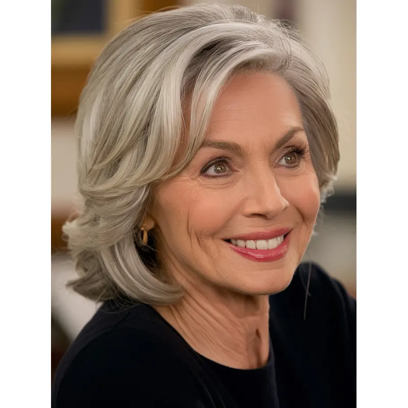 Real Hair Grey Wigs 10" Straight Bobs Monofilament Chin Length Wigs