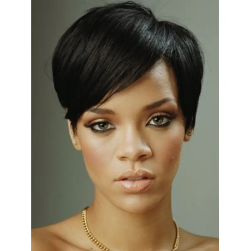 Rihanna Hoyden Style Short Straight Capless Human Hair Wig with Bangs