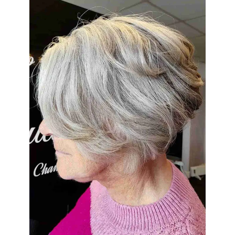 Short Grey Wigs For Women Wavy Without Bangs 8" Synthetic Wigs