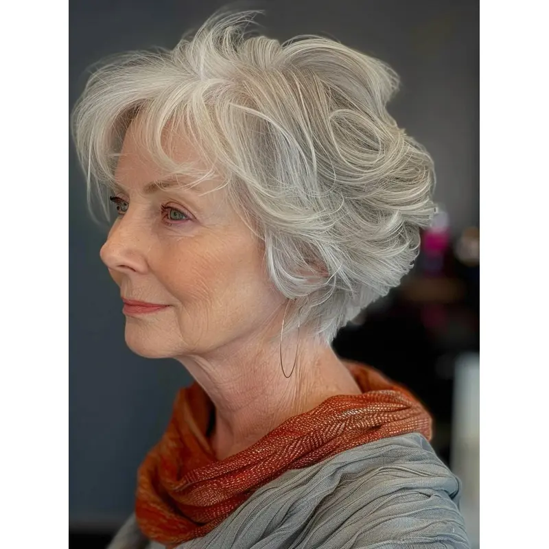 White Grey Wigs  Monofilament Chin Length Synthetic 10" Bobs Wavy Wigs